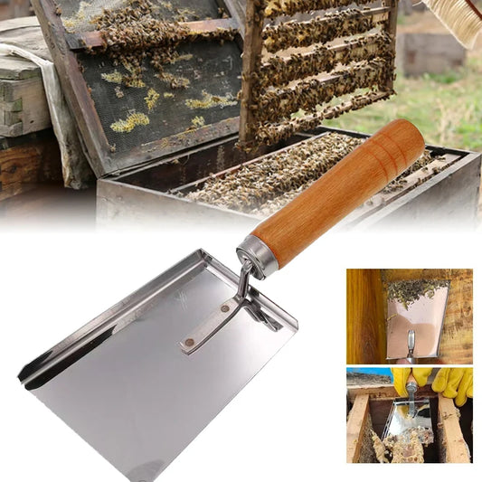 Beekeeping Shovel Bee Honey Cleaning Stainless Steel Honey Scraper Cleaner Tools For Beekeeper Supplies Wooden Handle