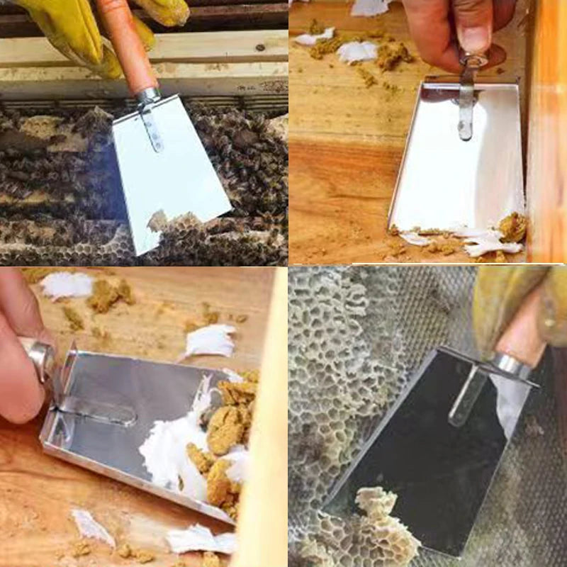 Beekeeping Shovel Bee Honey Cleaning Stainless Steel Honey Scraper Cleaner Tools For Beekeeper Supplies Wooden Handle