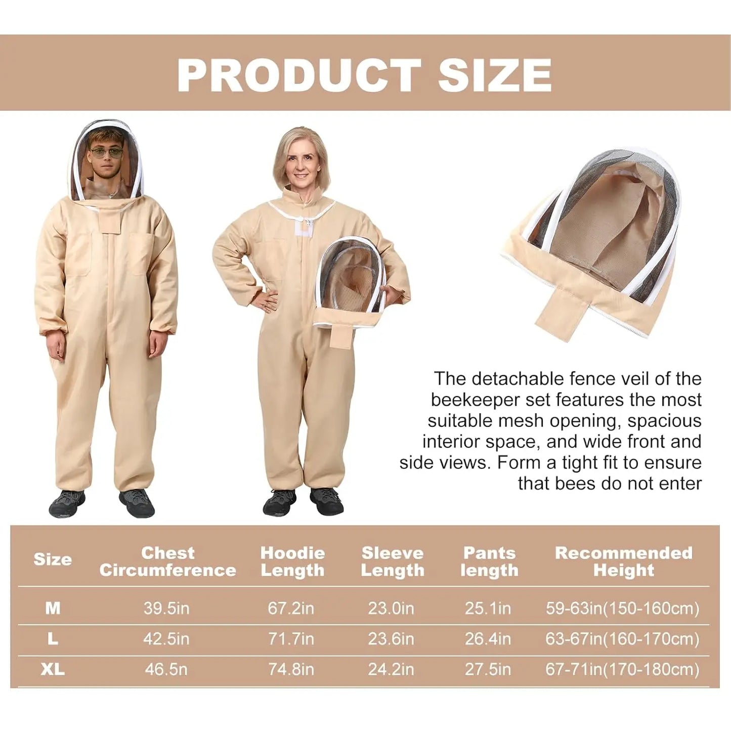 1 Set Professional Ventilated Full Body Beekeeping Bee Keeping Suit With Gloves Cotton Beekeeper Costume For Honey Harvesting