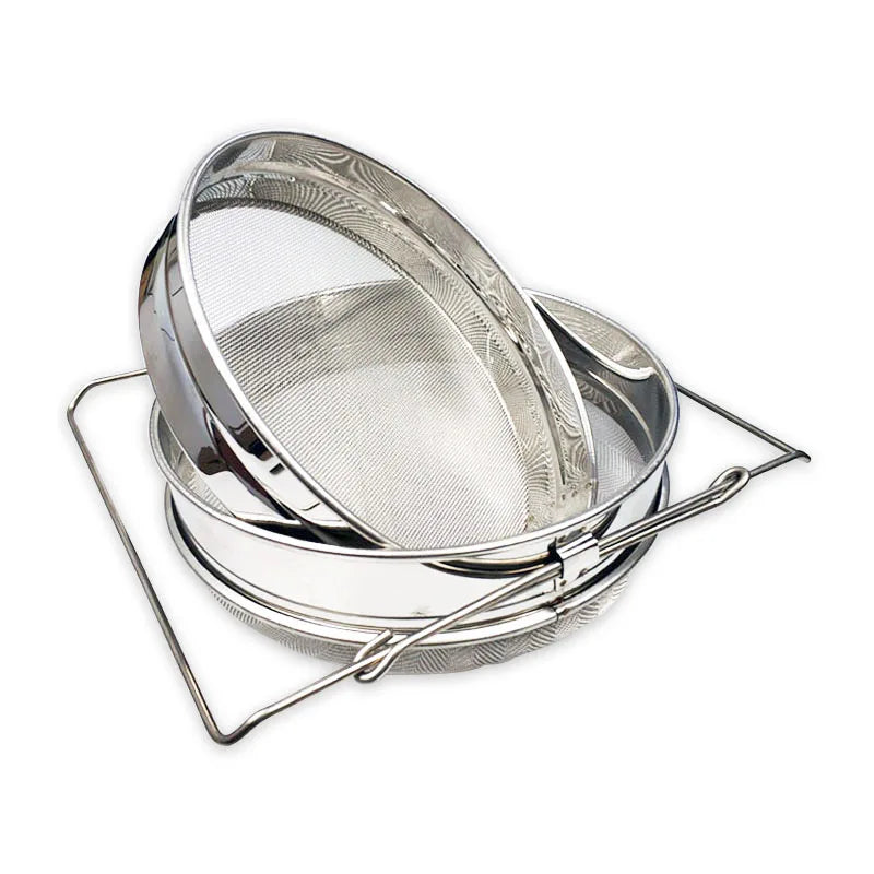Honey Strainer. Double Sieve Honey Coarse And Fine Filter, SS Honey Extraction Tools Double Layers Adjustable Arms Bee Sieve