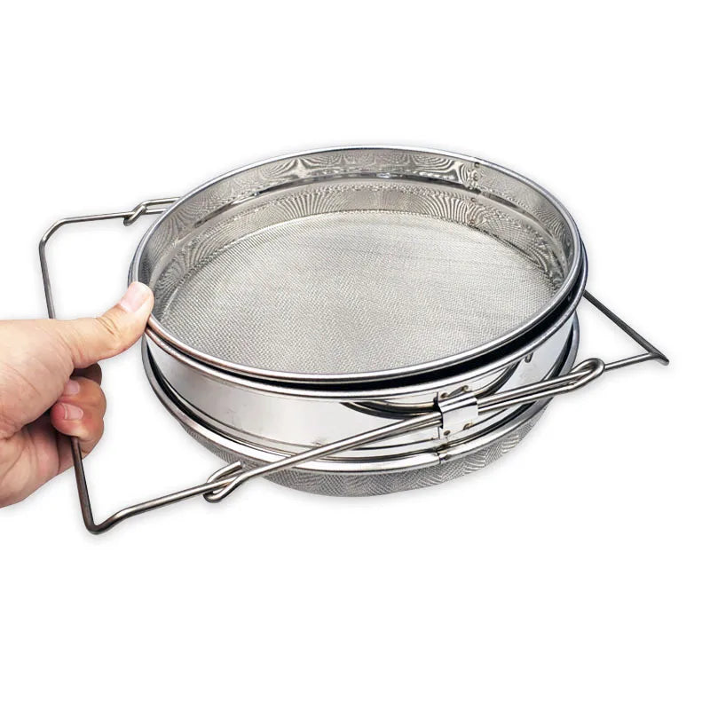 Honey Strainer. Double Sieve Honey Coarse And Fine Filter, SS Honey Extraction Tools Double Layers Adjustable Arms Bee Sieve