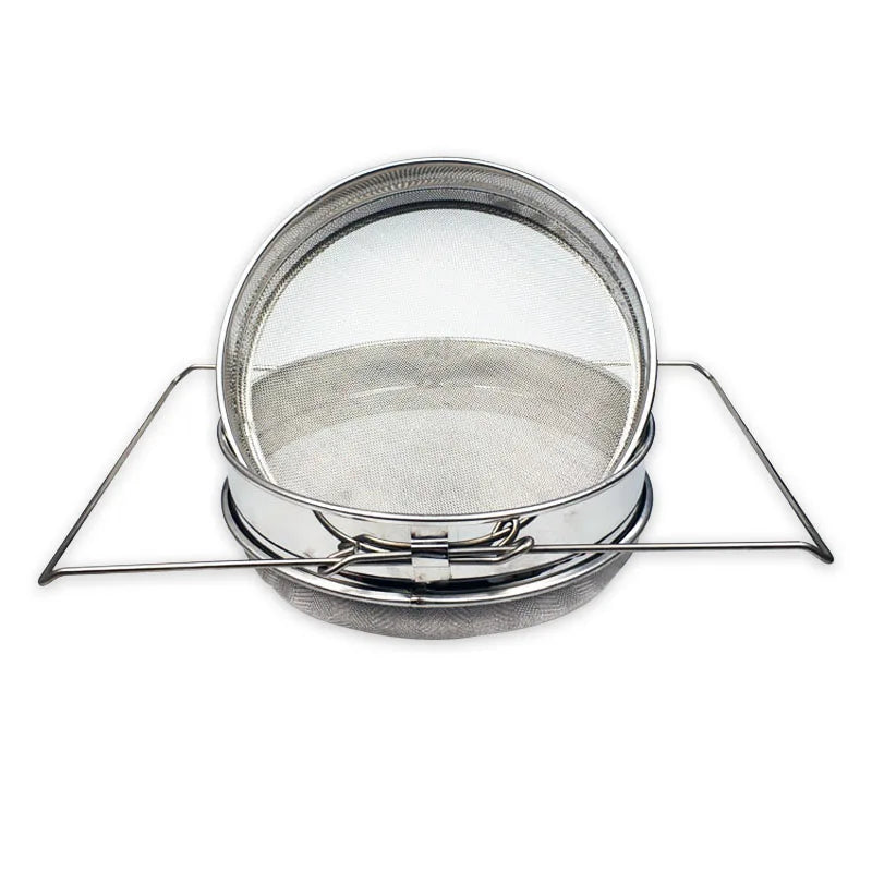Honey Strainer. Double Sieve Honey Coarse And Fine Filter, SS Honey Extraction Tools Double Layers Adjustable Arms Bee Sieve
